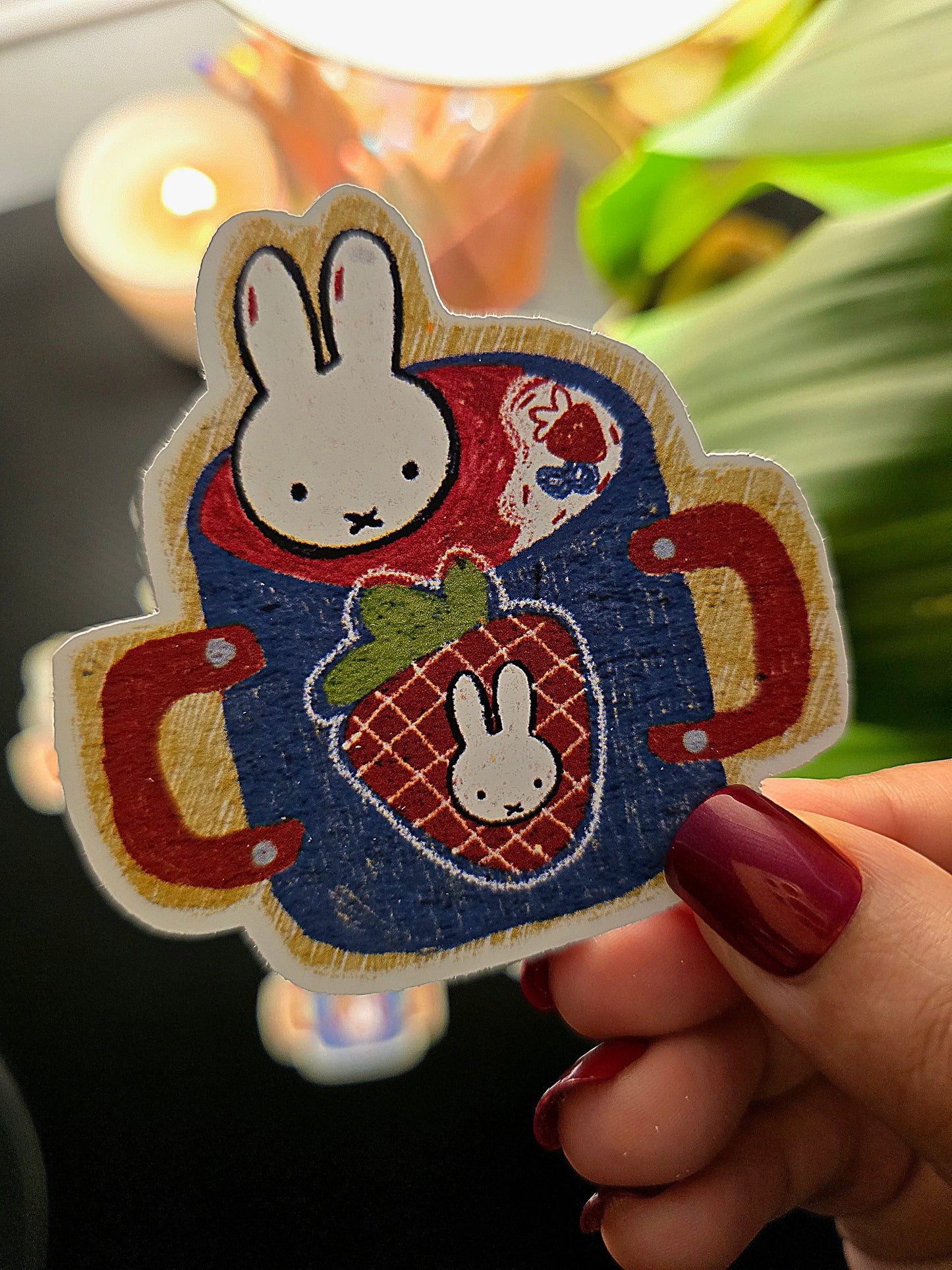 Miffy bunny mug kawaii matte vinyl sticker with strawberry design