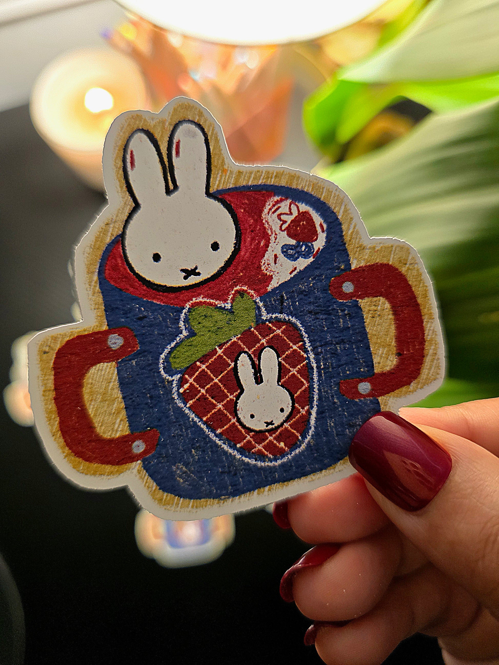 Miffy bunny mug kawaii matte vinyl sticker with strawberry design