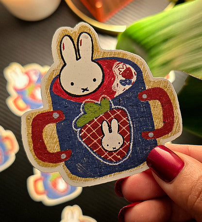 Miffy bunny mug kawaii matte vinyl sticker with strawberry design