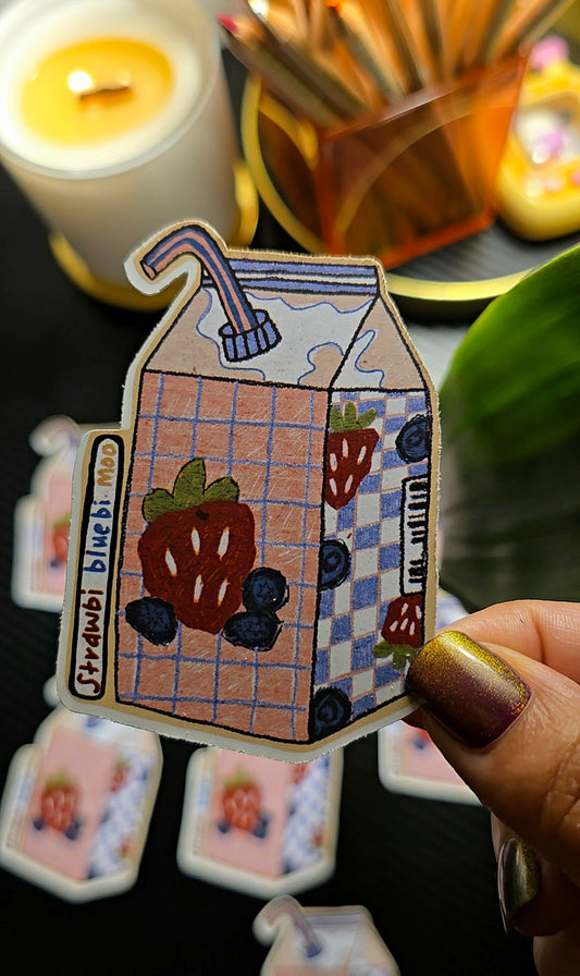 Strawbi Bluebi Milk Carton matte vinyl die-cut sticker | Strawberry Blueberry Sticker